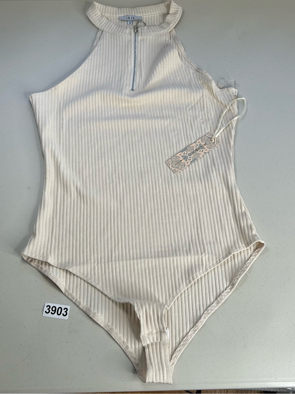 Iris Bodysuit Cream Medium Quarter Zip New
